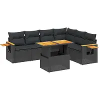 vidaXL Ensemble de salon de jardin 7 pièces avec coussins noir poly rotin