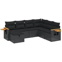 vidaXL Ensemble de salon de jardin 7 pièces avec coussins noir poly rotin