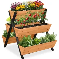 Relaxdays Jardin vertical , en bois, H x l x P : 82 x 75 x 90 cm, jardinière surélevée à 5 bacs, jardinière à étages pour balcon ou terrasse, orange/noir