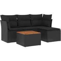 vidaXL Ensemble de salon de jardin 5 pièces avec coussins noir poly rotin