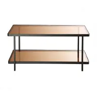 CALICOSY - Table basse L100cm en métal noir et plateaux en verre fumé ORA
