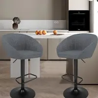 Supfine Tabouret de bar (lot de 2) Chaise de bar en lin Chaise de comptoir Tabouret de cuisine pivotant avec dossier Gris foncé