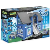 Wader - Maison de jeu - Poste de police en plastique + 3pcs voitures + 1pcs hélicoptère en boîte 59x39x15cm