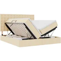 vidaXL Lit coffre à LED avec matelas, couleur crème, 180 x 200 cm, tissu