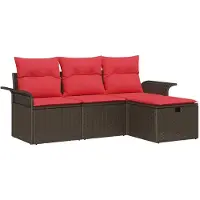 vidaXL Ensemble de canapés de jardin , 4 pièces, en polyrotin, couleur marron et rouge