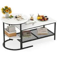 Costway Lot de 2 tables : table basse et table d'appoint avec structure métallique et tablette, table de salon, table de salon pour le salon ou la chambre à coucher