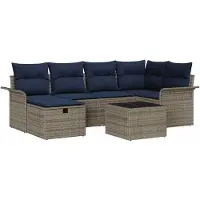 vidaXL Ensemble de canapé de jardin , 7 pièces, gris et bleu marine, en polyrotin