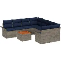 vidaXL Ensemble de canapés de jardin , 9 pièces, gris, en résine tressée