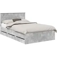 vidaXL Cadre de lit avec tête de lit Béton Gris 135 x 190 cm Bois d'ingénierie