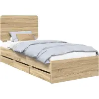 vidaXL Cadre de lit en chêne Sonoma 75 x 190 cm Bois d'ingénierie