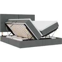 vidaXL Lit coffre à LED avec matelas, gris foncé, 180 x 200 cm, tissu