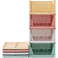 Markenlos Lot de 4 paniers de rangement - Organiseurs en tissu empilables et pliables
