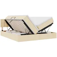 vidaXL Lit coffre à LED avec matelas, couleur crème, 200 x 200 cm, tissu