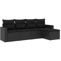 vidaXL Ensemble de salon de jardin 5 pièces avec coussins noir poly rotin