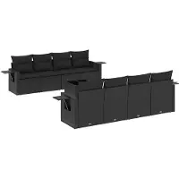 vidaXL Ensemble de salon de jardin 9 pièces avec coussins noir poly rotin
