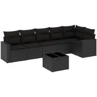 vidaXL Ensemble de salon de jardin 7 pièces avec coussins noir poly rotin