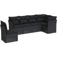vidaXL Ensemble de salon de jardin 6 pièces avec coussins noir poly rotin