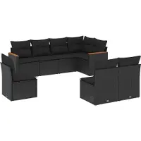vidaXL Ensemble de jardin canapé 8 pièces avec coussins noir poly rotin