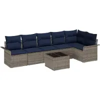 vidaXL Ensemble de canapé de jardin , 7 pièces, gris, en résine tressée