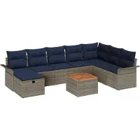 vidaXL Ensemble de canapés de jardin , 9 pièces, gris, en résine tressée