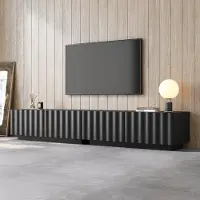 Merax Meuble TV bas au design ondulé, système « push-to-open », meuble TV avec espace de rangement, meuble TV moderne et minimaliste, noir