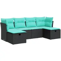 vidaXL Ensemble de salon de jardin 6 pièces avec coussins noir poly rotin
