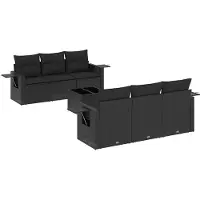 vidaXL Ensemble de salon de jardin 7 pièces avec coussins noir poly rotin