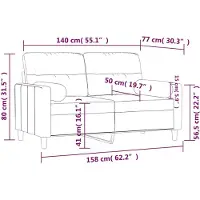 vidaXL Canapé 2 places avec oreillers décoratifs noir 140 cm tissu
