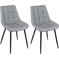 Supfine Lot de 2 chaises de salle à manger - Chaise rembourrée en similicuir, pieds en métal - Chaise de cuisine élégante, gris clair