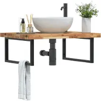 vidaXL Etagère de lavabo murale acier et acacia - miroir de salle de bain 3302937