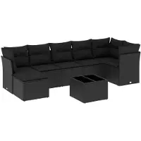 vidaXL Ensemble de jardin canapé 8 pièces avec coussins noir poly rotin