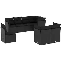 vidaXL Ensemble de jardin canapé 8 pièces avec coussins noir poly rotin