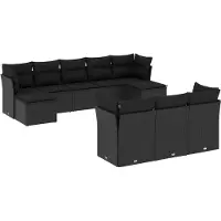 vidaXL Ensemble de 10 canapés de jardin avec coussins noir poly rotin
