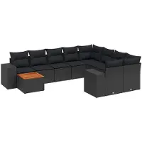 vidaXL Ensemble de 10 canapés de jardin avec coussins noir poly rotin