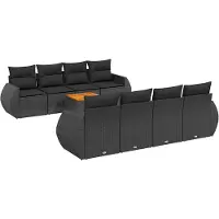 vidaXL Ensemble de salon de jardin 9 pièces avec coussins noir poly rotin