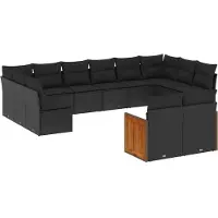 vidaXL Ensemble de 12 canapés de jardin avec coussins noir poly rotin