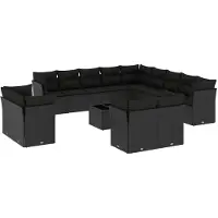 vidaXL Ensemble de salon de jardin 14 pièces avec coussins noir Poly rotin