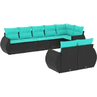 vidaXL Ensemble de 8 canapés de jardin avec coussins, polyrattan noir