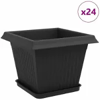 vidaXL Pots de fleurs, lot de 24, noir, 28,5 x 28,5 x 22 cm, plastique