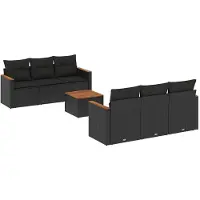 vidaXL Ensemble de salon de jardin 7 pièces avec coussins noir poly rotin