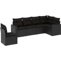 vidaXL Ensemble de salon de jardin 6 pièces avec coussins noir poly rotin