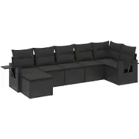 vidaXL Ensemble de salon de jardin 7 pièces avec coussins noir poly rotin