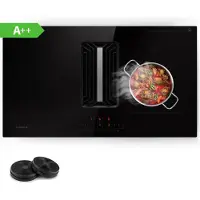 Klarstein 2 en 1 Plaque de Cuisson Induction Encastrable avec une Hotte Aspirante, Table de Cuisson à 4 Anneaux,Tactile, avec Hotte Aspirante 754m³/h, Classe Energétique A