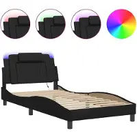 vidaXL Cadre de lit avec LED Noir 100x200 cm Similicuir