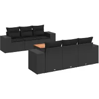 vidaXL Salon De Jardin 7 Pcs Avec Coussins Noir Résine Tressée