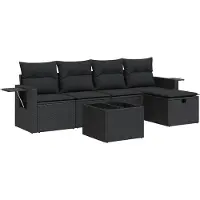 vidaXL Ensemble de salon de jardin 6 pièces avec coussins noir poly rotin