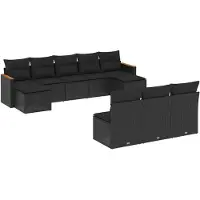 vidaXL Ensemble de 10 canapés de jardin avec coussins noir poly rotin