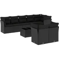 vidaXL Ensemble de salon de jardin 9 pièces avec coussins noir poly rotin