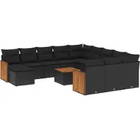 vidaXL Ensemble de 13 canapés de jardin avec coussins noir poly rotin