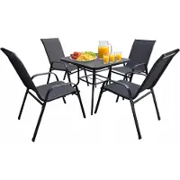 Ekspand | Ensemble de mobilier de jardin - Noir - Table en verre 80 x 80 cm - 4 chaises - Résistant aux intempéries
